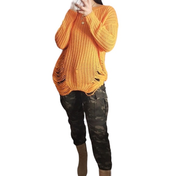 Neon Orange Slogan Print Knit Sweater 17181 main image 0